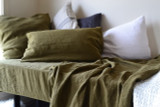 Olive Green, Stonewashed Linen Pillowcase