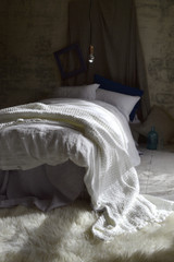 Antique white stonewashed linen duvet/quilt cover