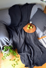 Peppercorn (Dark Grey), Waffle Linen Blanket- Extra Heavy Natural Linen