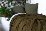 Olive Green, Waffle Linen Pillowcase- Super Heavy, Natural Linen