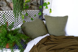 Olive Green Waffle Linen Pillowcase | Super heavy natural linen