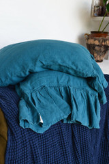 Teal, Heavyweight Linen Pillowcase with Ruffle