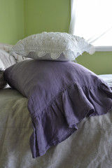 Blueberry Milk stonewashed linen pillow case with long ruffle