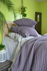 Heavyweight, custom made, rustic linen, waffle pillowcases in blueberry milk