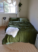 Forest Green, Rustic, Heavyweight Linen Duvet Cover