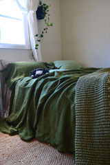 Forest Green, Rustic, Heavyweight Linen Duvet Cover