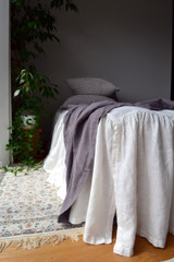 Ivory, Heavyweight Rustic Linen Ruffled Bedskirt