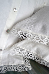 Antique White Linen Pillowcase with Lace