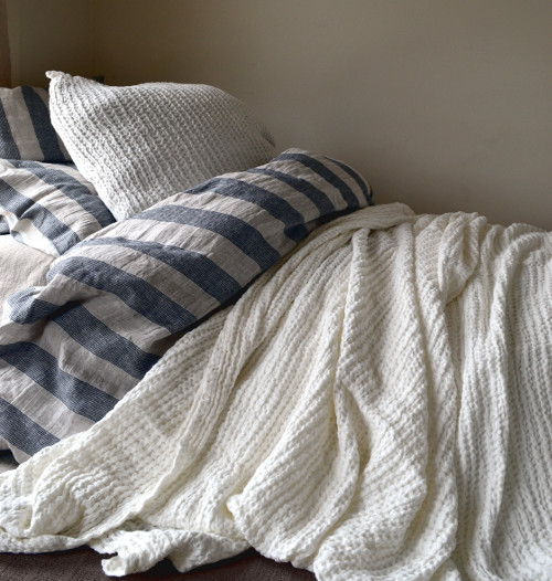 Waffle linen blanket, Ivory