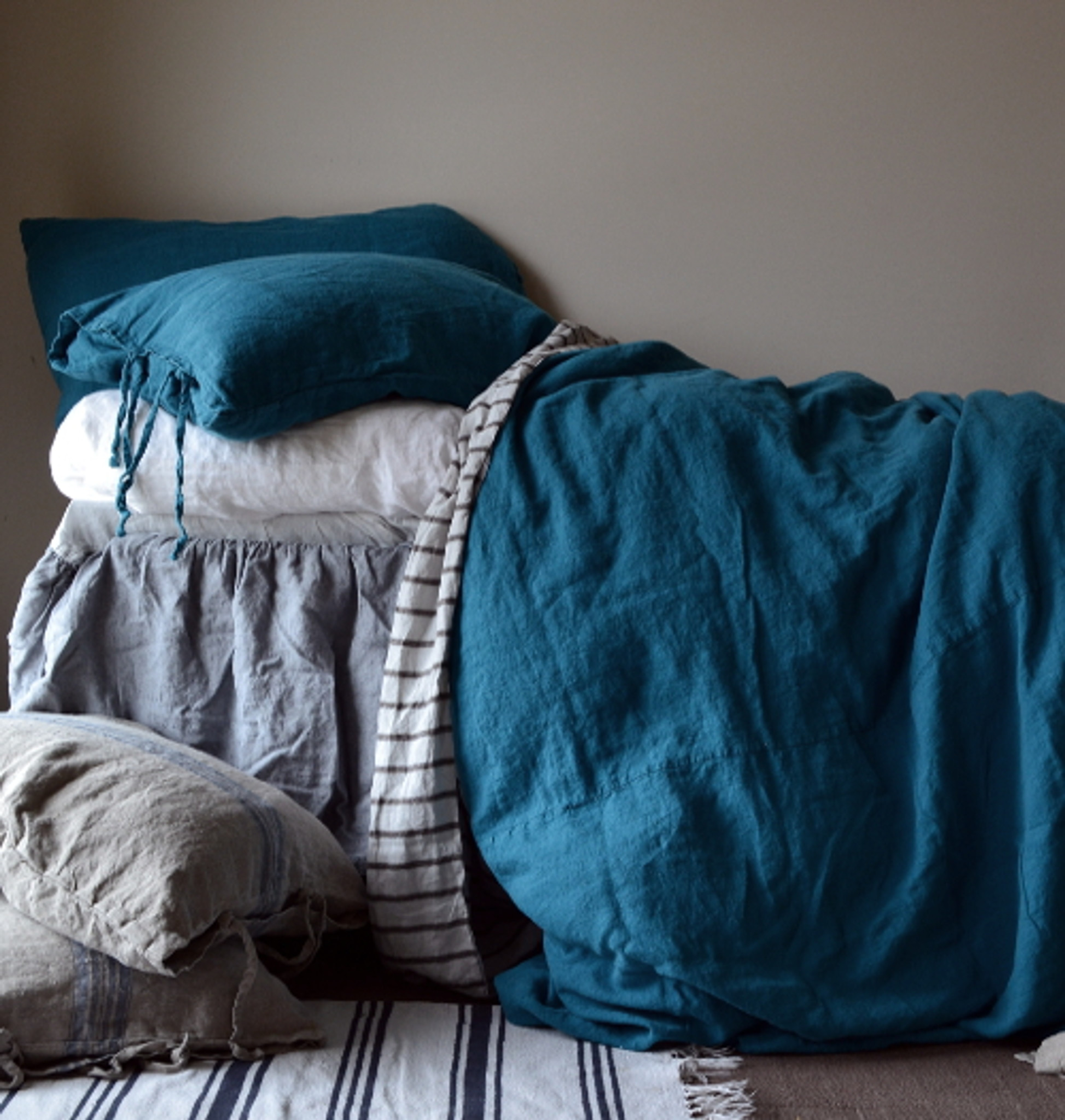 Dark Teal Heavy Weight Natural Linen Duvet Quilt Cover