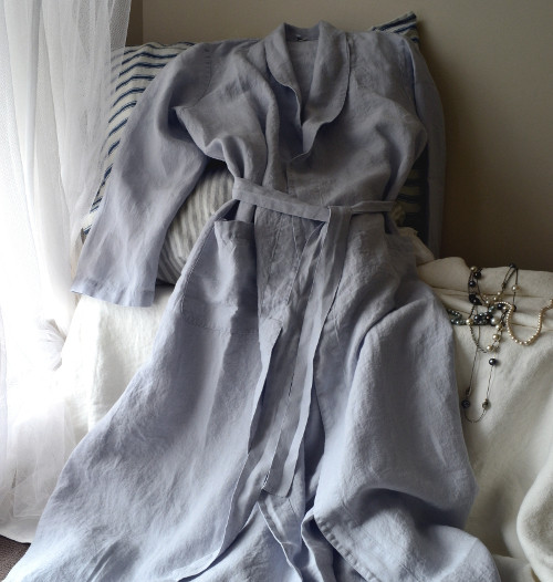 Silver Grey Luxurious linen bath/spa robe.