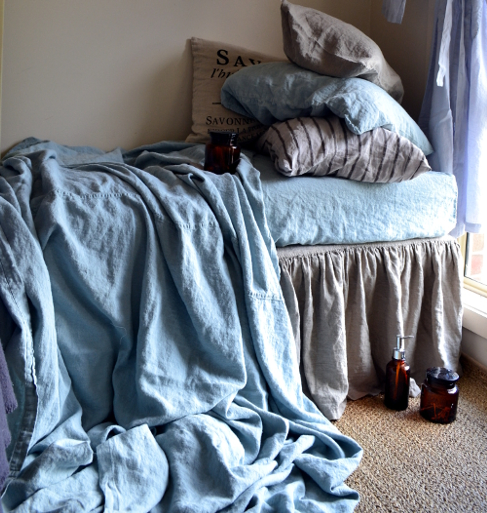 Duck Egg Blue Heavy Weight Linen Coverlet Throw Blanket Duck Egg Blue Heavy Weight Linen Coverlet Throw Blanket