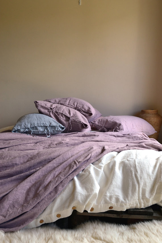 Faded Lilac Heavy Linen Bed Cover/Coverlet