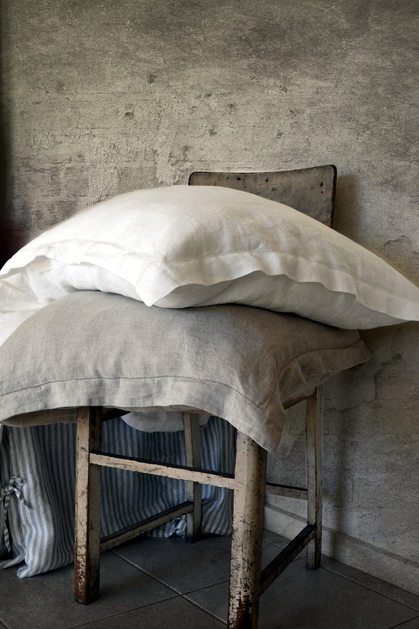 Pure Elegance natural stonewashed linen pillowcase with hemstitch