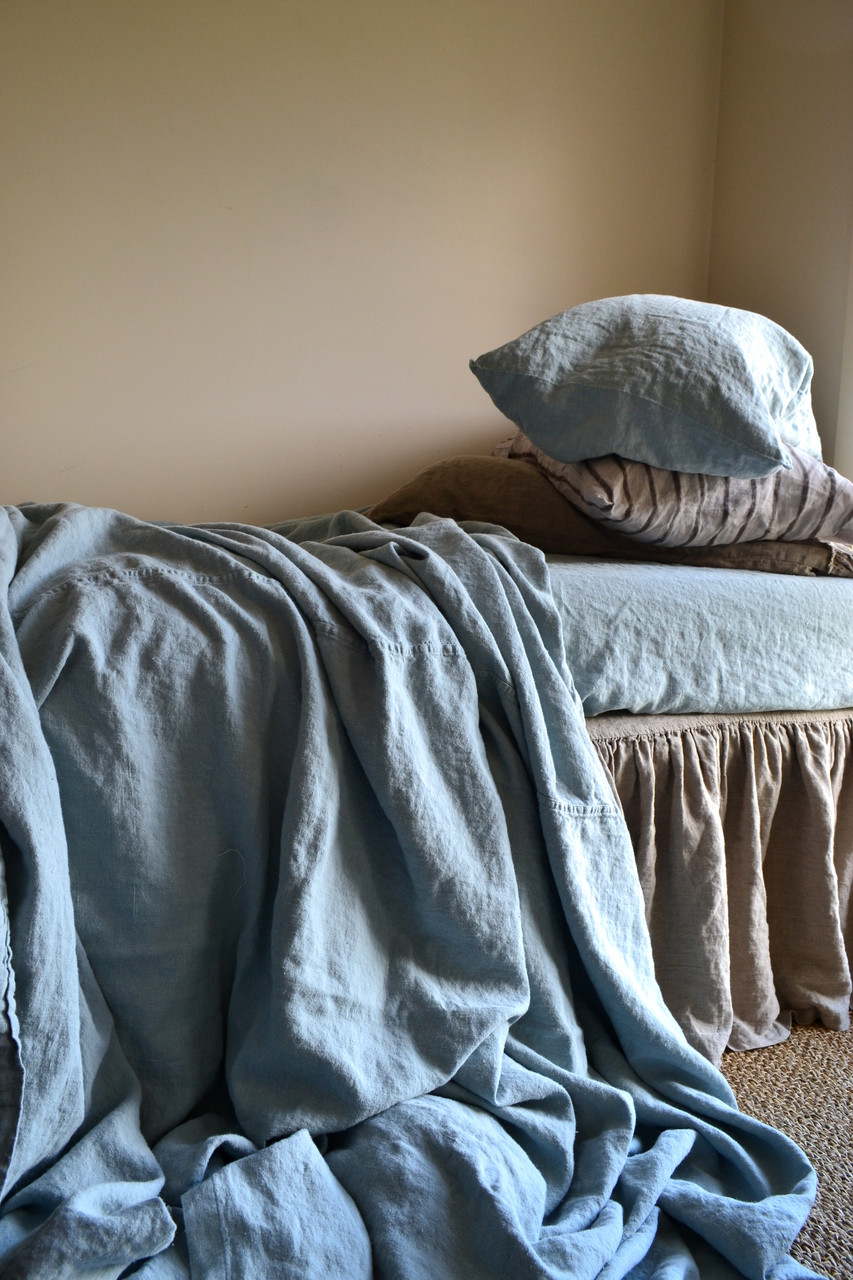 Duck Egg Blue heavy weight linen coverlet/ Throw Blanket