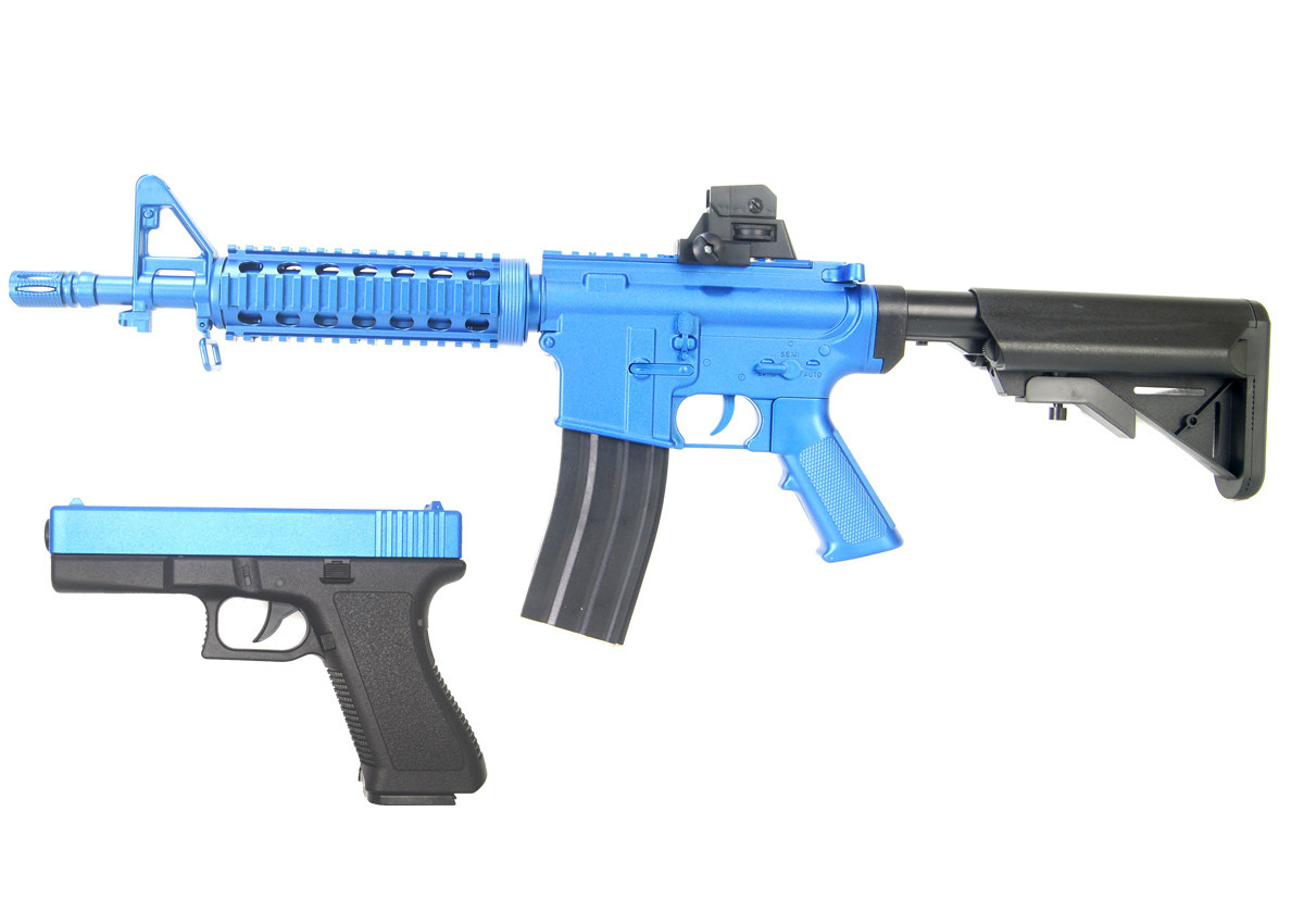 Vigor 9904 M4 Rifle & Spring Pistol Combo Pack in Blue - bbgunsuk