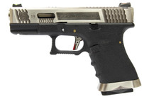 WE E Force T7 Custom EU19 Gas Pistol in Black With Silver Slide