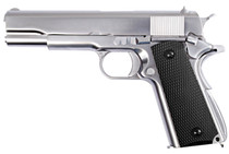 1911 Matte Chrome full metal-checker Black grip-1911(sv) - Gen 2
