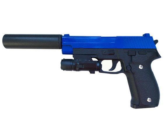 Galaxy G26A P226 Metal Pistol With Silencer & Laser in Blue Galaxy G26A P226 Metal Pistol With Silencer & Laser in Blue