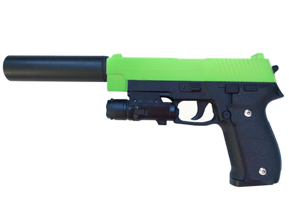 Galaxy G26A P226 Metal Pistol With Silencer & Laser in Radioactive Green Galaxy G26A P226 Metal Pistol With Silencer & Laser in Radioactive Green