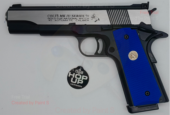 Army Armament R31-Y M1911 Replica GBB Full Metal in Black/Silver With Blue Grips