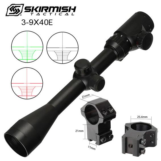 Skirmish Tactical 3-9X40e Rifle Scope Illuminated Reticle With Mounts