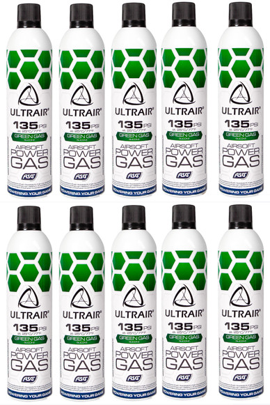 ASG ULTRAIR Power Gas with Silicone 570 ml 135Psi (10 Pack in Green)