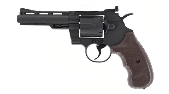 Hwasan 1312 Co2 Powered Metal Airsoft Revolver 4" in Black with Brown Grips
