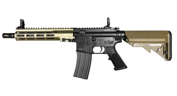 CYMA/EMG COLT.1008 MK16 9.5 Gas Blowback Airsoft Rifle with Adjustable Crane Stock in Black & Desert Tan
