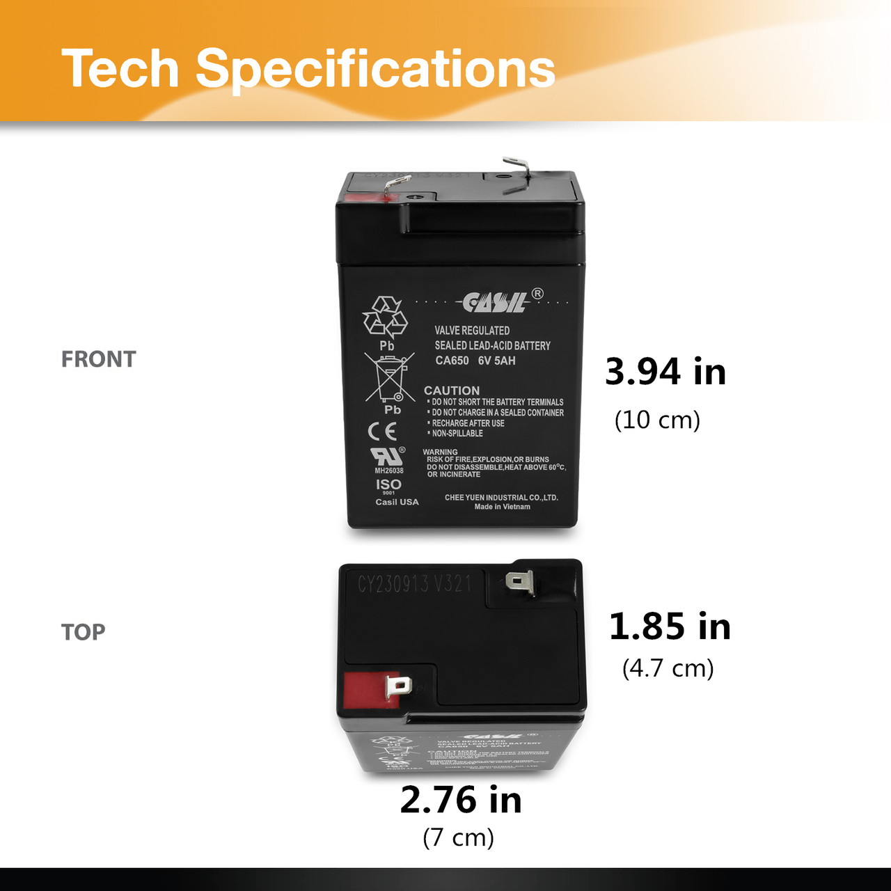 Casil CA650 6v 5ah Rechargeable Sealed Lead Acid Battery Battery