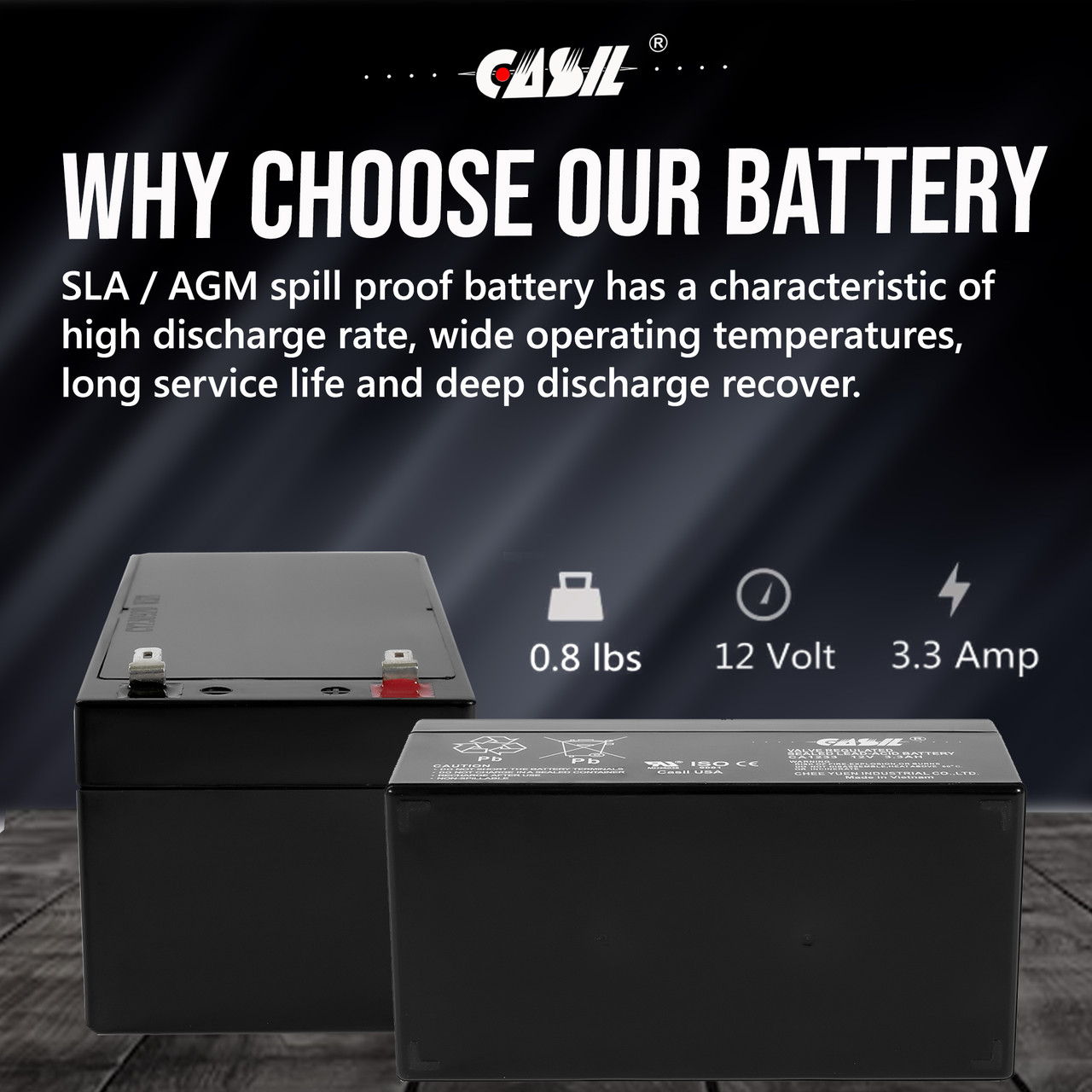 Casil CA1233 12v 3ah 3.3ah 3.4ah Sealed Lead Acid Battery