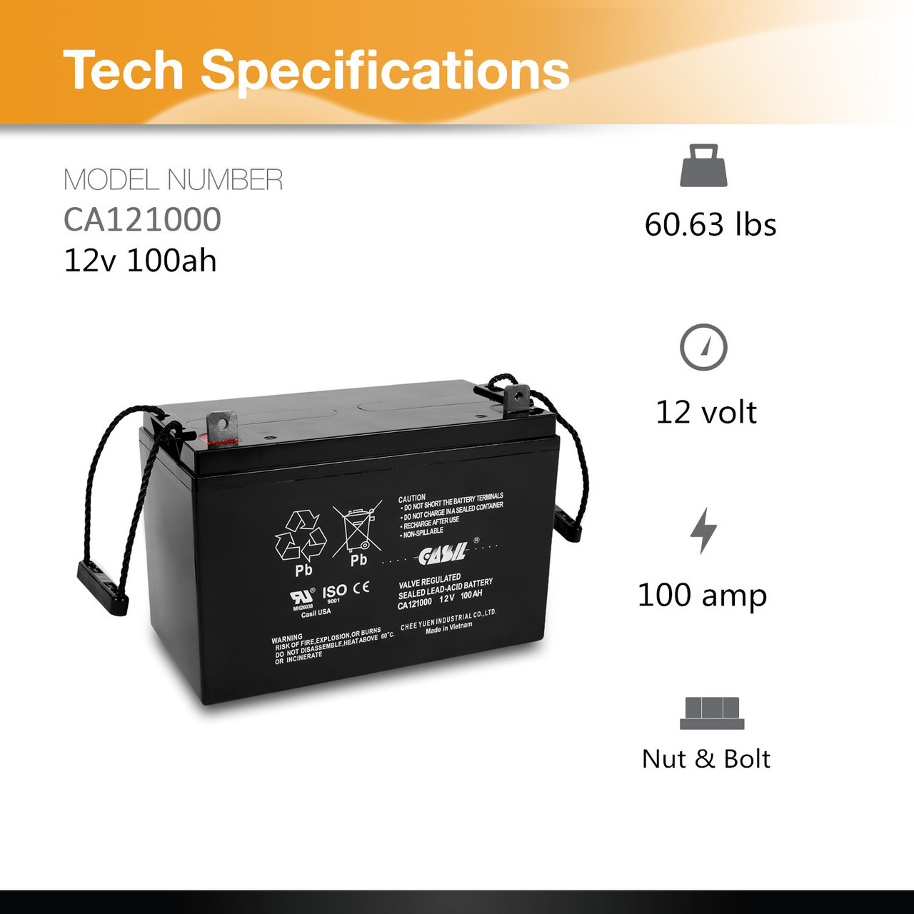 Casil CA121000 12v 100ah Deep Cycle Sealed Lead Acid Battery