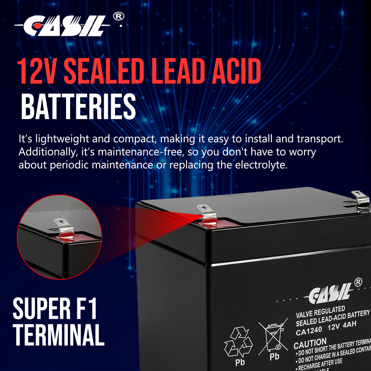 CASIL CA-1240 12V 4AH Rechargeable Sealed Lead Acid Alarm Battery