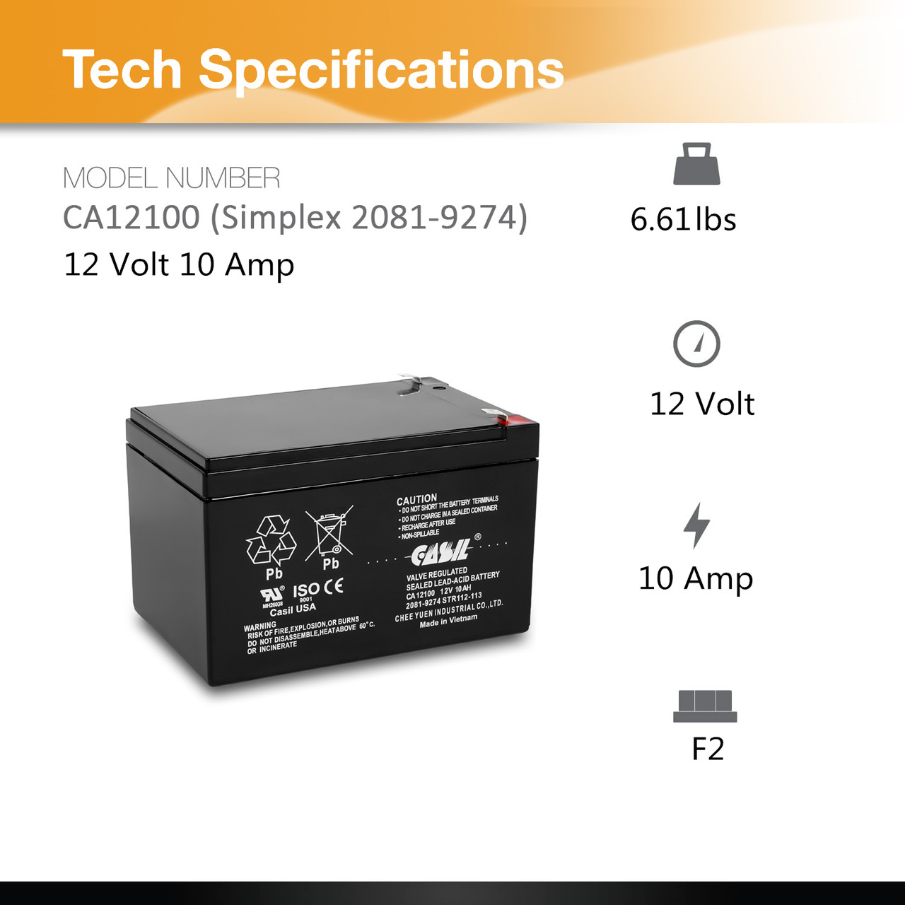 CA12100 12v 10ah Sealed Lead Acid Battery