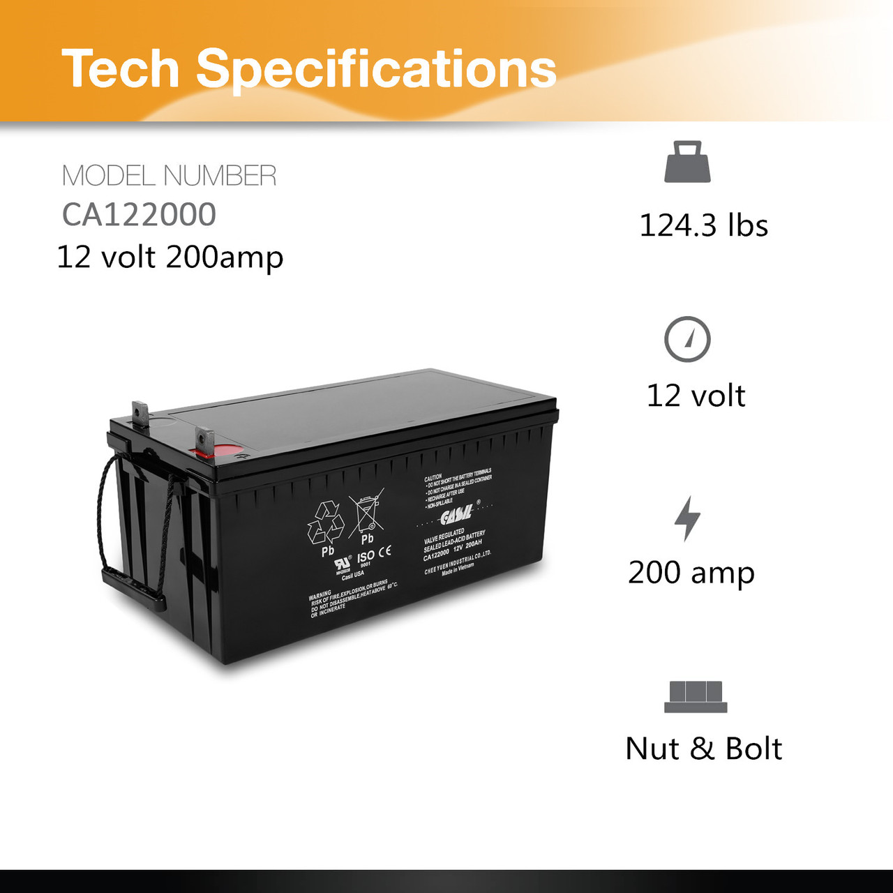 Casil Battery 12V 200Ah 4D SLA AGM Battery Replacement for Solar Systems