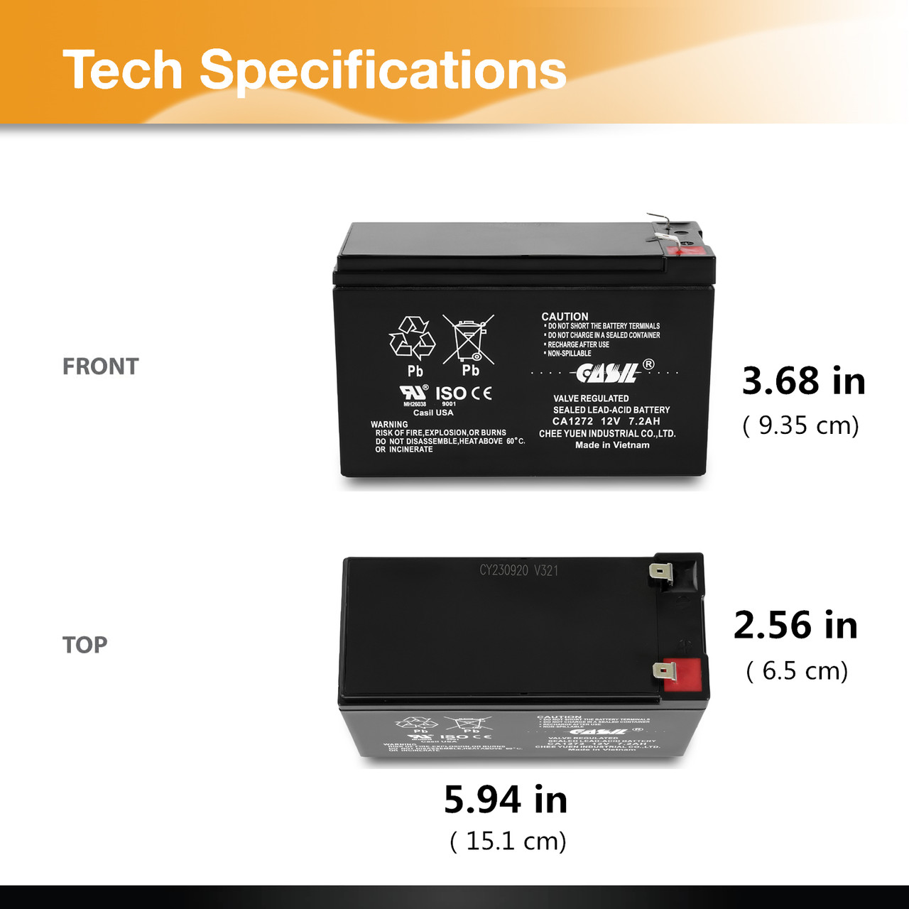 Casil CA1272 12v 7.2ah Verizon Fios Sealed Lead Acid Alarm Battery