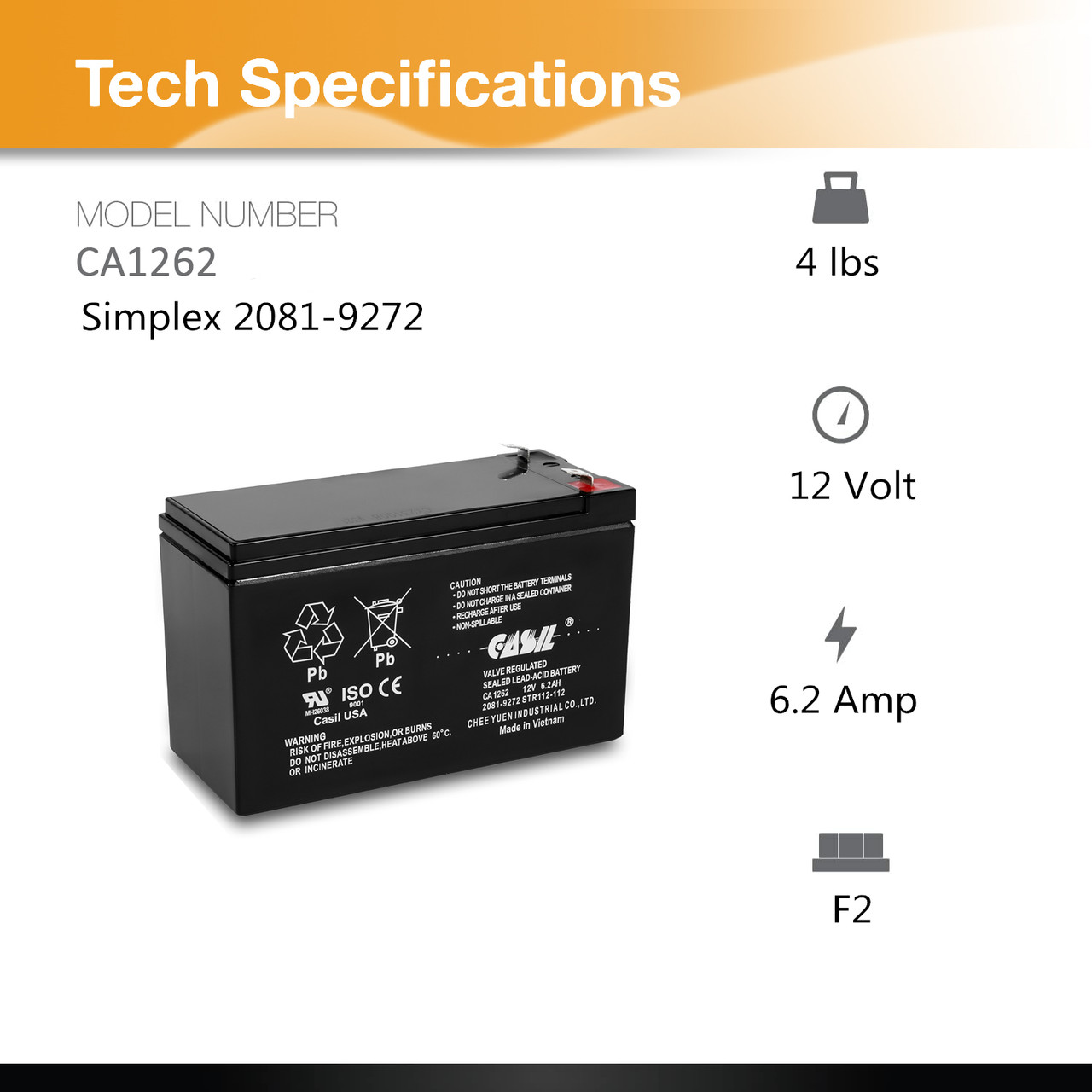 Simplex Simplex 2081-9272 Fire Alarm Control Panel Battery 12V 7.0