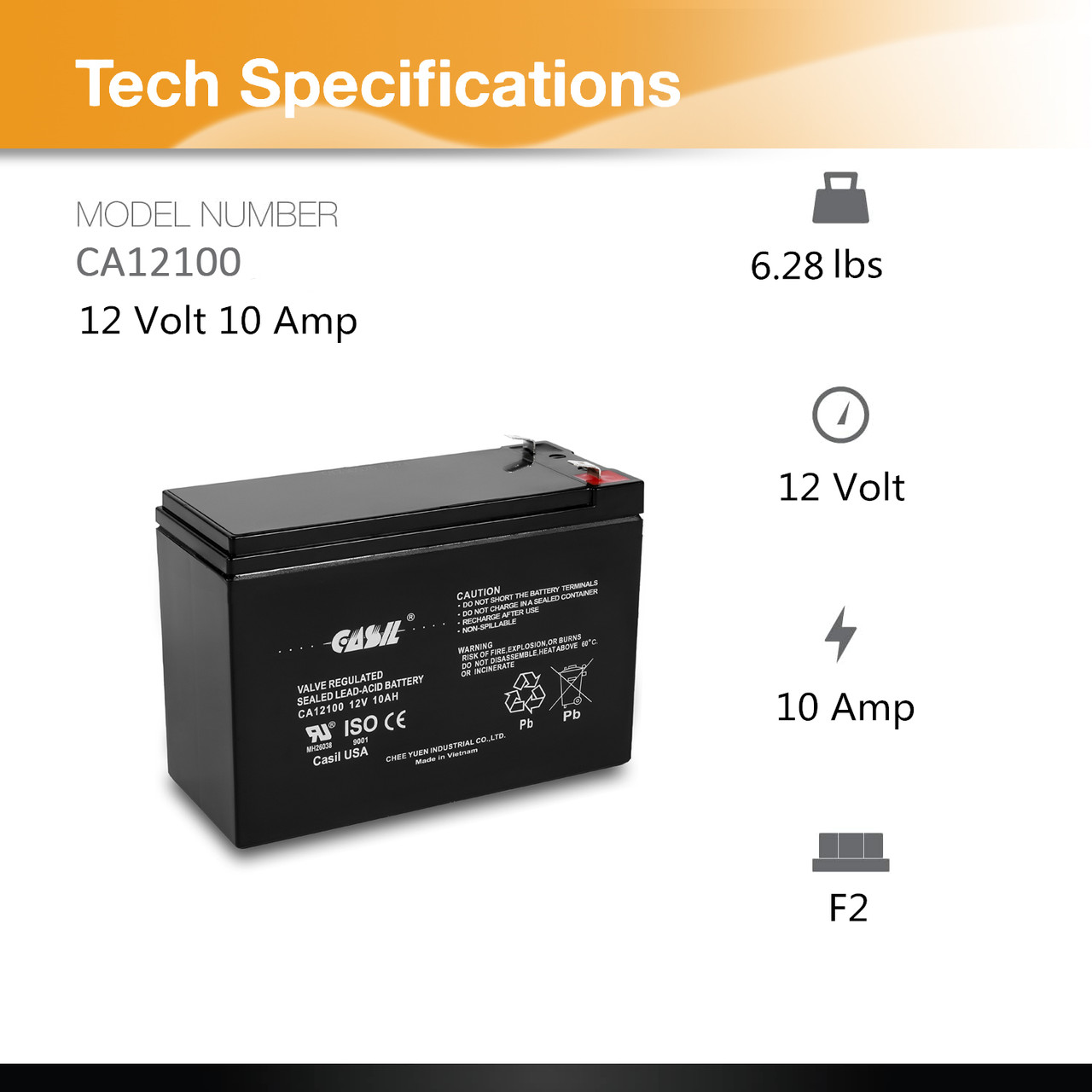 Casil CA12100 12v 10ah Sealed Lead Acid Battery