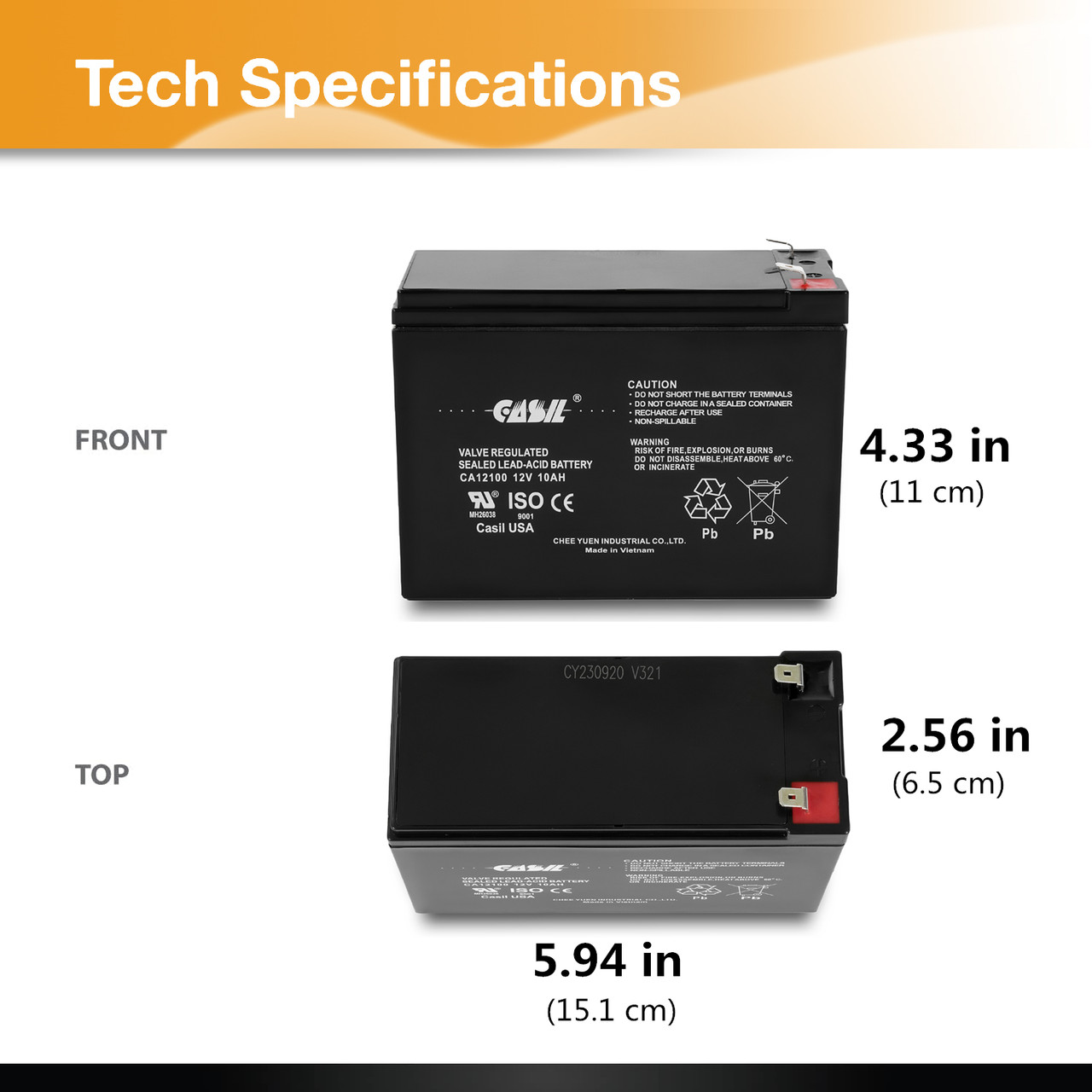 Casil CA12100 12v 10ah Sealed Lead Acid Battery