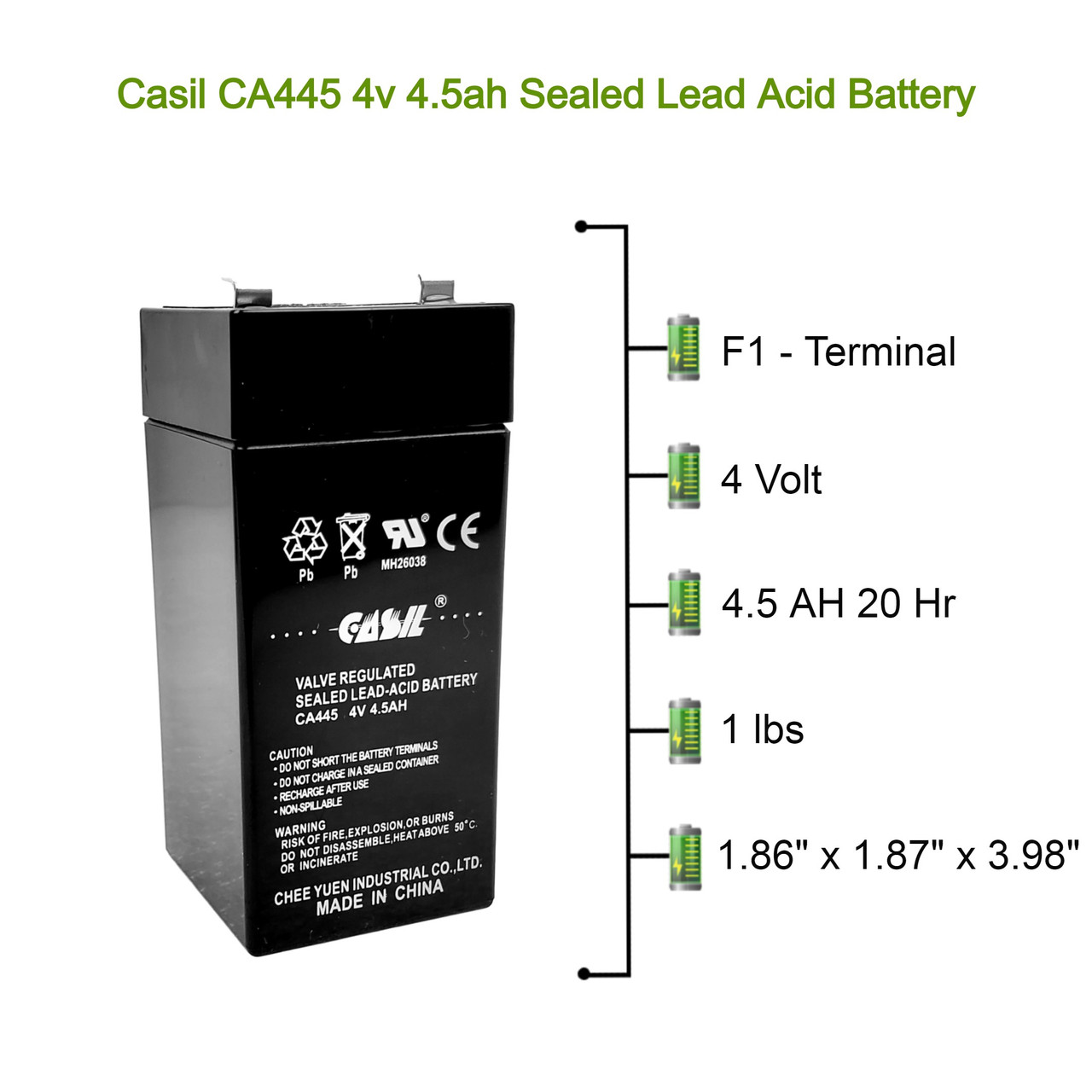 Casil CA445 4V 4.5AH for Fi-Shock SS-440, Zareba 2 Mile Fence Solar Charger AGM (Lead Acid) Battery