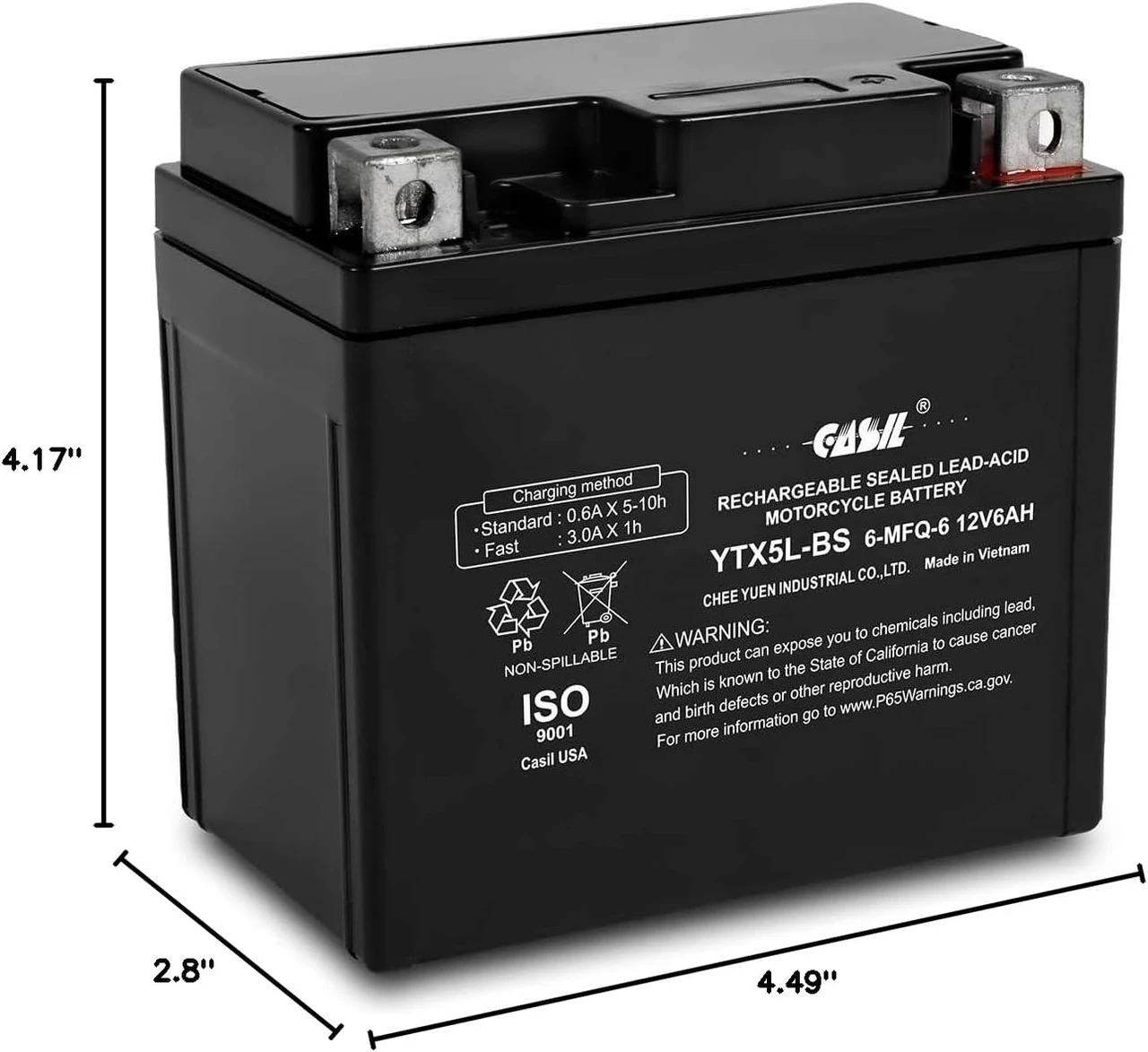Casil YTZ7S 12V 6AH Battery AGM Power Sport Battery, Replace for Honda 50 CHF50 Metropolitan, II, SP '02-12 (YTZ7S)