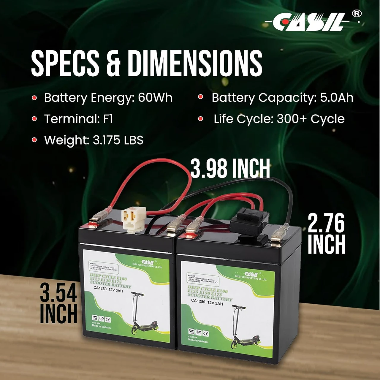 Casil 12v 5ah Razor Scooter Battery Replacement Compaticable with Razor E100, E125, E175 Electric Scooters