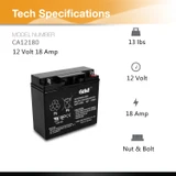 Casil CA12180 12v 18ah AGM Sealed Lead Acid Battery Nut & Bolt
