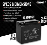 YTX20HL-BS 12V 20Ah Powersports Battery Replacement for Motorcycles, ATVs, UTVs, Jet Skis, Snowmobiles (CYTX20HL-BS)
