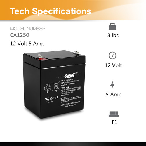 Casil CA1250 12v 5ah for Solex BD124 Alarm Back Up DSC Security Panel Replace Battery