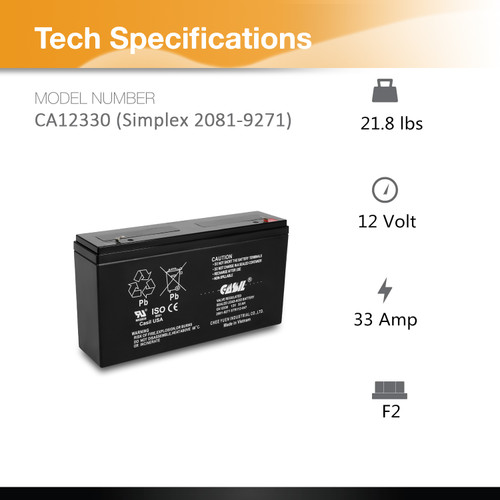 Simplex 2081-9271 Fire Alarm Control Panel Battery 12V 33Ah F2 2x Pack by Casil