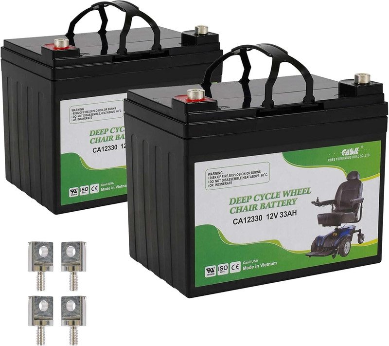 Casil 12v 33ah Deep Cycle Mobility Scooter Battery for Pride Go Go & Jazzy Select 6 Wheelchair Batteries Jazzy Power Chair Batteries Replacement 2 Pack for Electric Mobility Scooters and Chairs