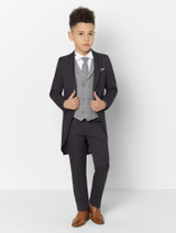 boys navy & check suit