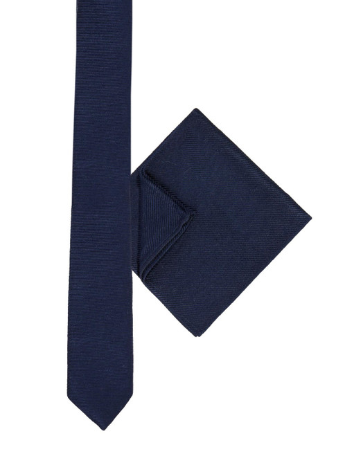 Boys navy tie and hanky set - Cotton
