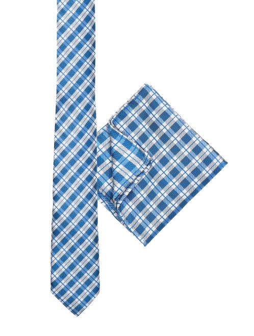 Boys blue tie and hanky set - Plaid